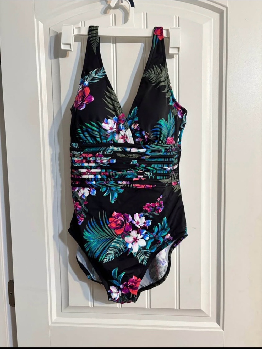 Aqua Green Black Floral One-Piece Swimsuit